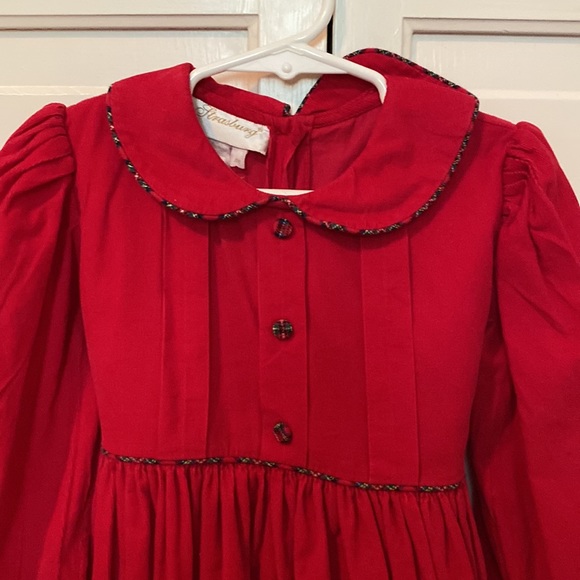 Strasburg red corduroy dress w tartan piping. 4. Gorgeous & Christmas perfect! - Picture 2 of 4
